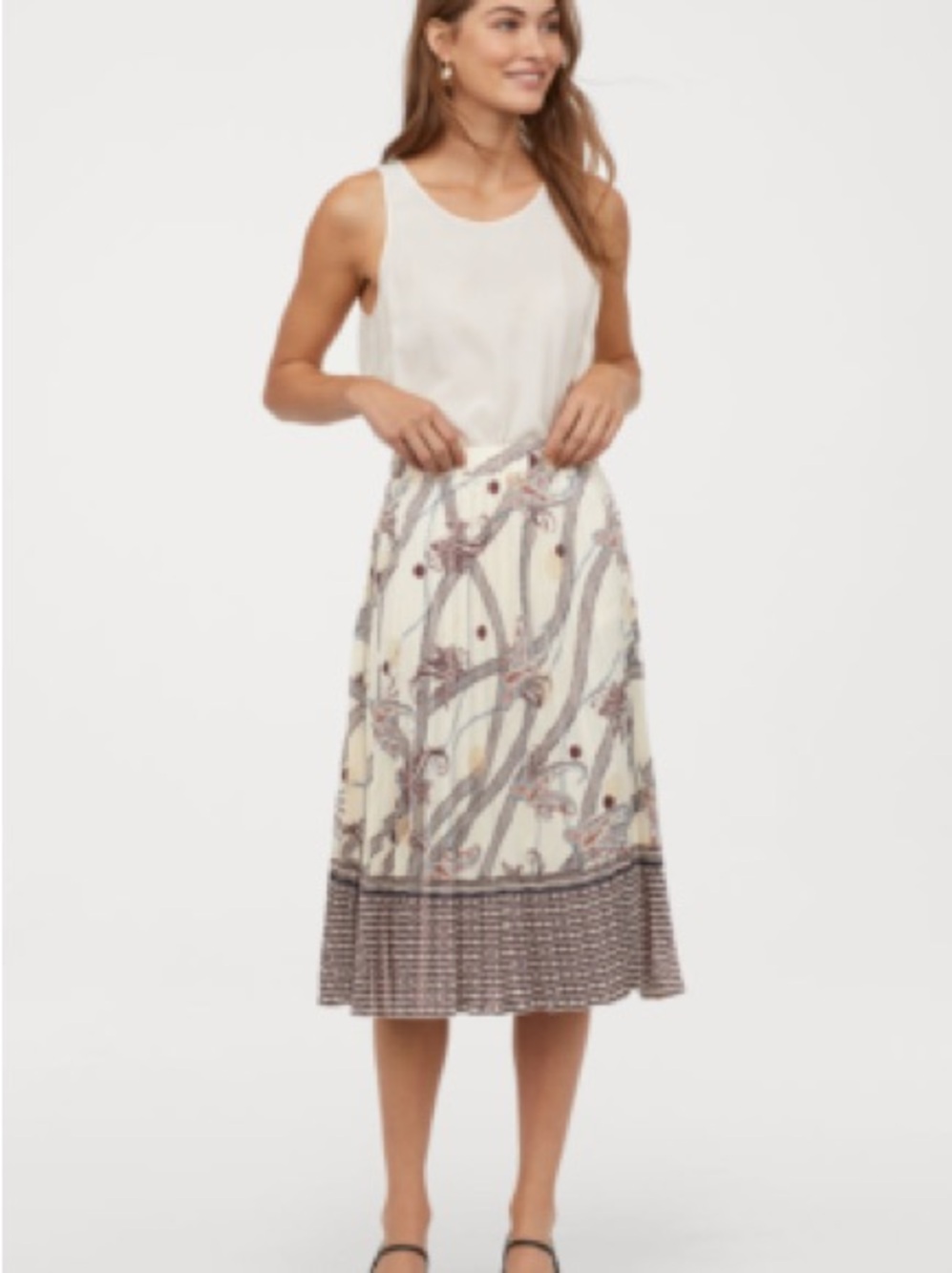 NWT H&M Cream Paisley Printed Midi Skirt